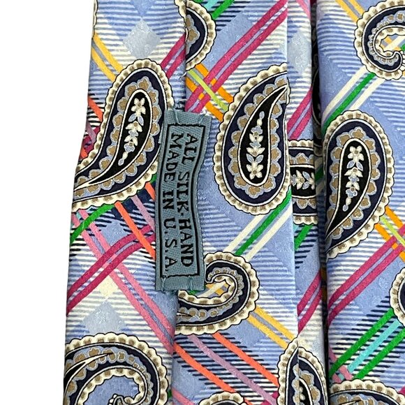 JZ Richards Blue Multicolor Paisley All Silk Hand Made In USA Necktie - Picture 5 of 6